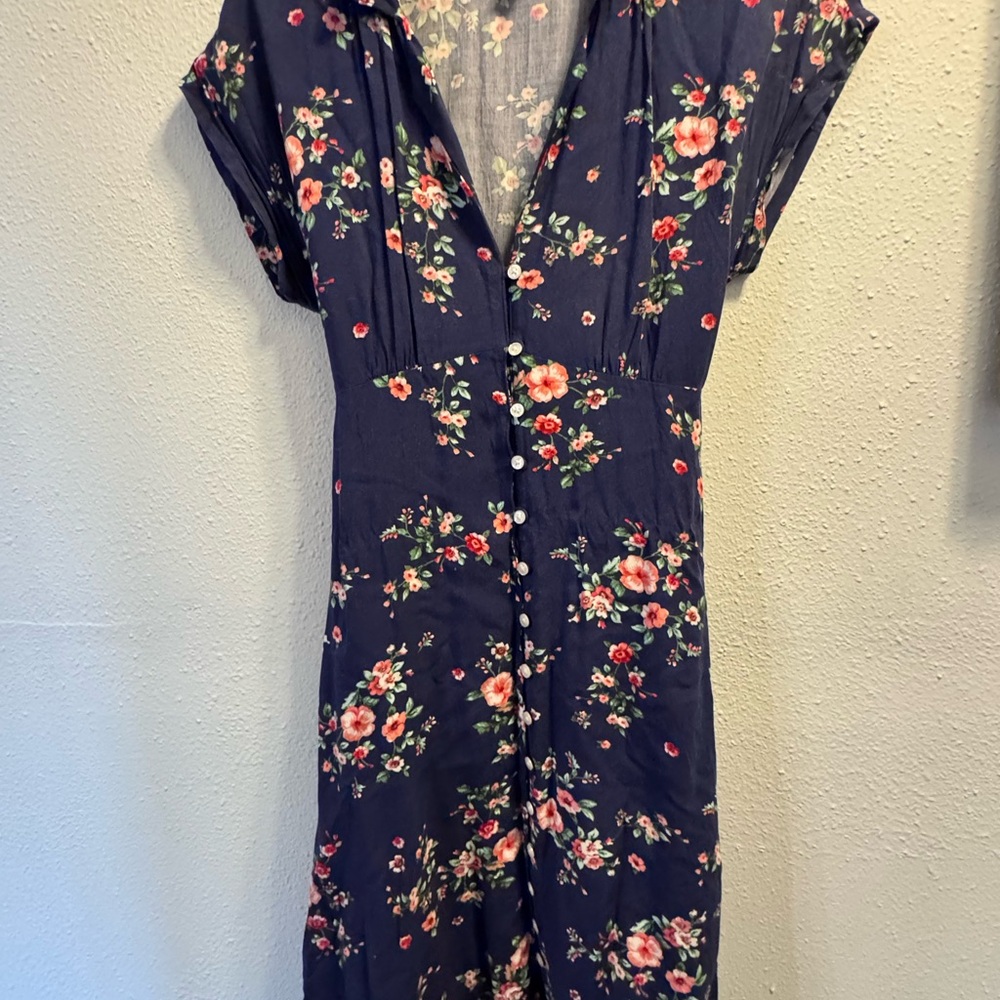 wild fable Navy Floral Midi Dress with Pink Blossoms